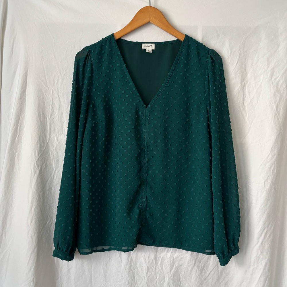 J. Crew Emerald Green Swiss Dot Blouse